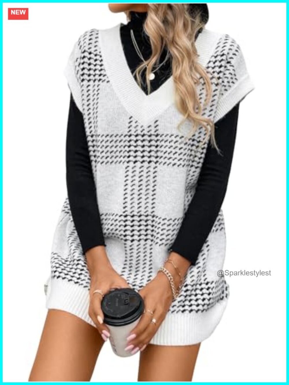 V Neck Sleeveless Oversized Sweater Vest Cable Knit Plaid Argyle Cozy